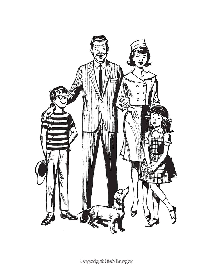 Vintage Black and White Family Portrait with a Dog