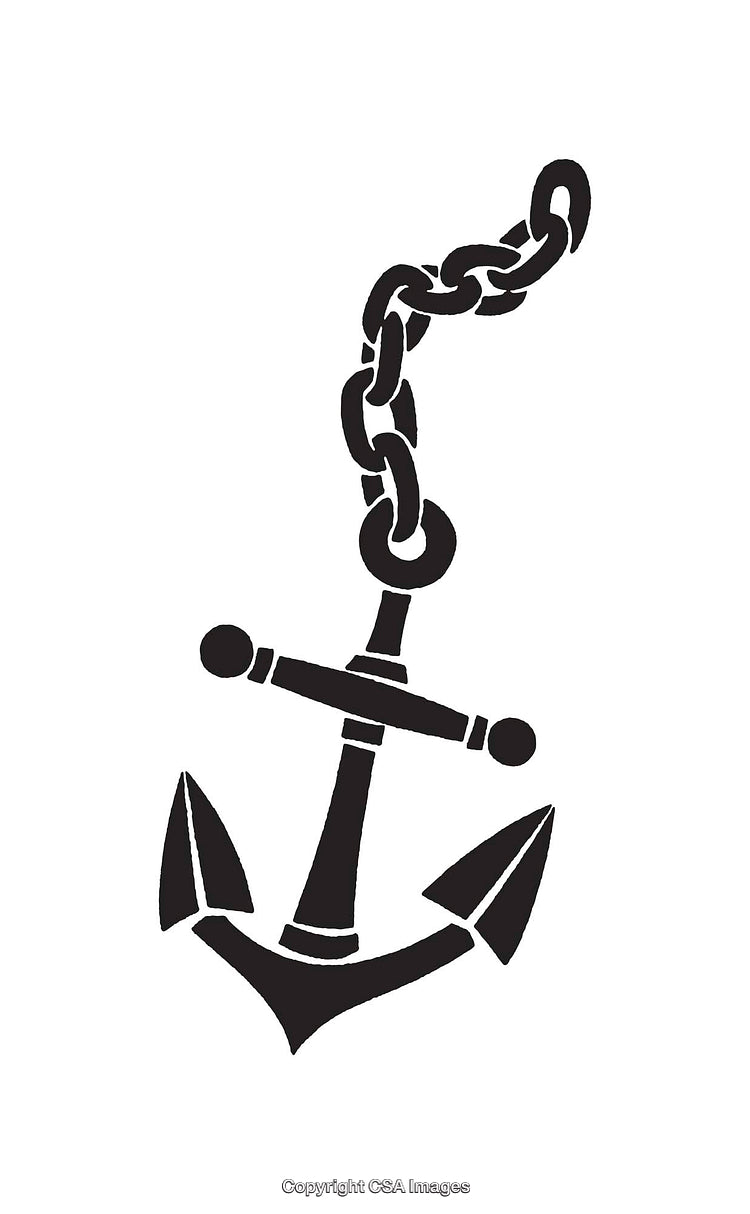 Black and White Anchor Illustration with Chain Outline Artwork