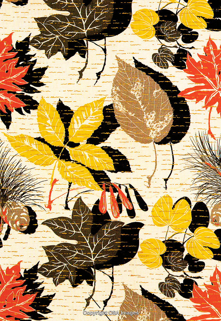 Autumn-Themed Colorful Leaf Pattern With Decorative Nature Motifs on Light Background