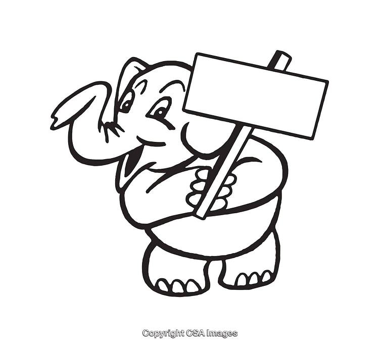 Cute Elephant Line Art Illustration Holding a Sign for Creative Projects