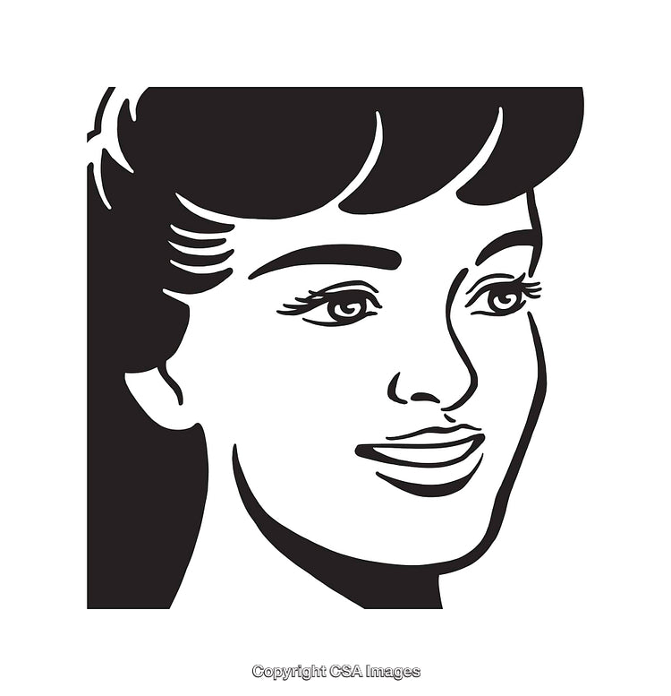 Black and White Line Art of a Smiling Woman's Face in Profile