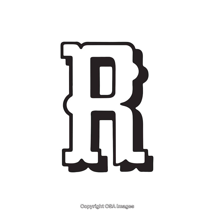 Retro Styled Black and White Letter R Design on White Background