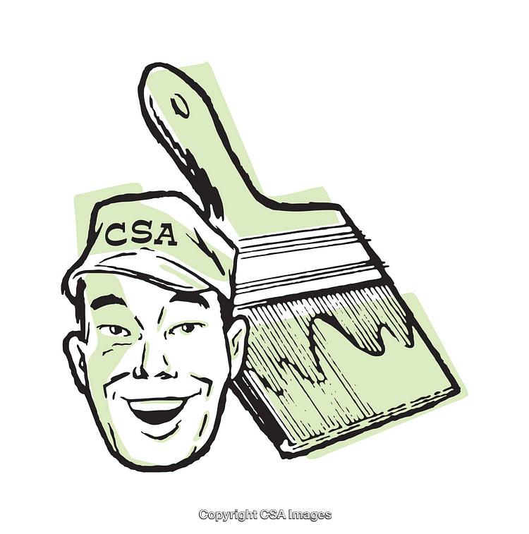 Vintage Illustration of a Smiling Painter with a Paintbrush