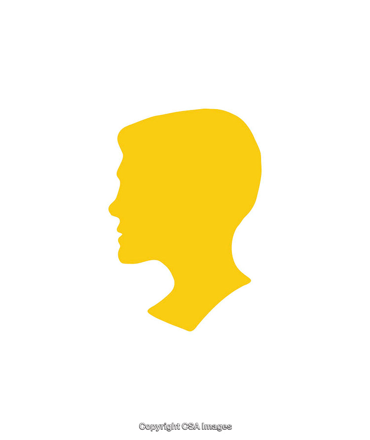 Yellow Silhouette of Person's Head Profile on White Background