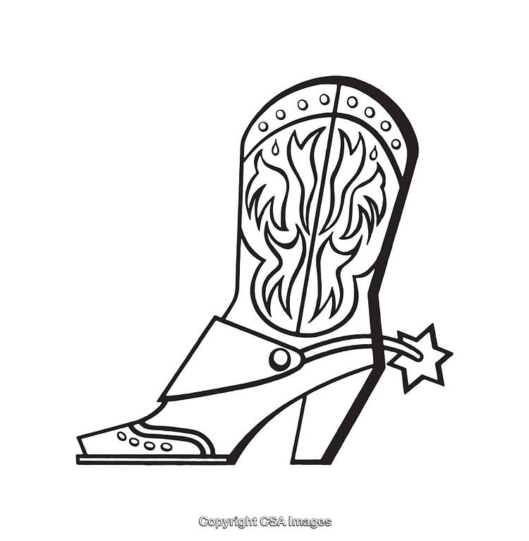 Detailed Line Art of a Ornate Western Style Cowboy Boot