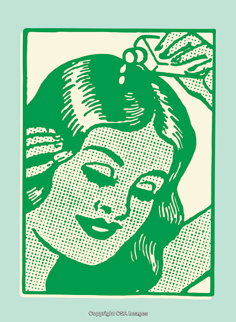 Vintage Style Artwork of a Woman Receiving a Hair Treatment