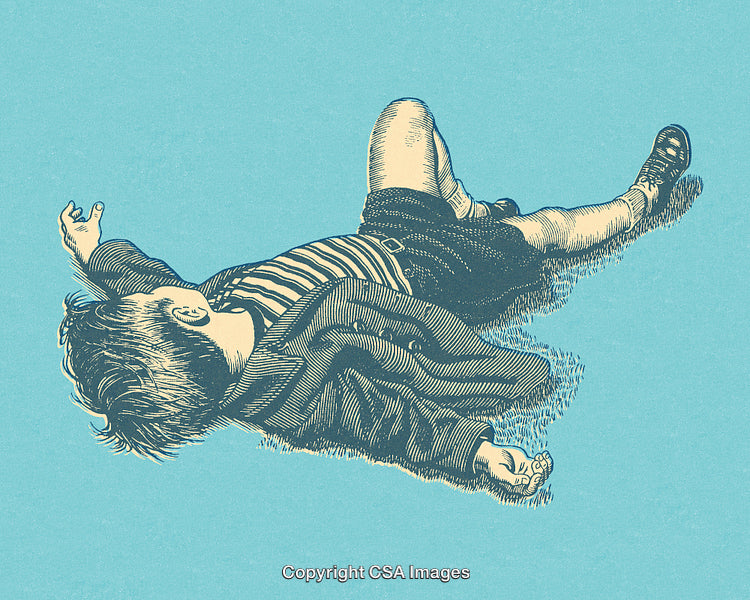 Detailed Engraving of a Child Resting Against a Light Blue Background