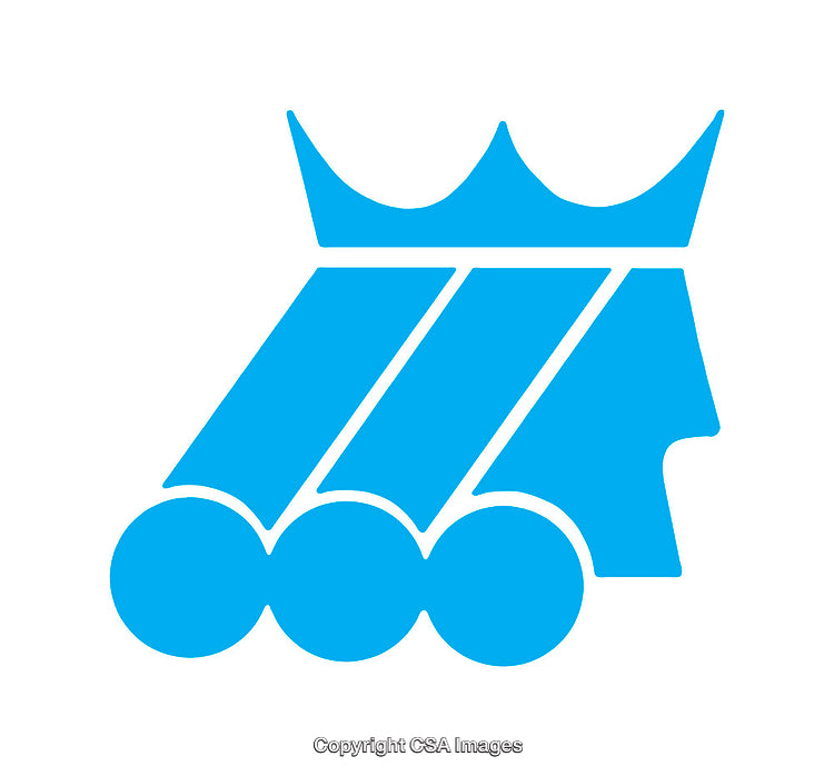 Blue Icon Depicting Abstract Crown and Geometric Design with Circles