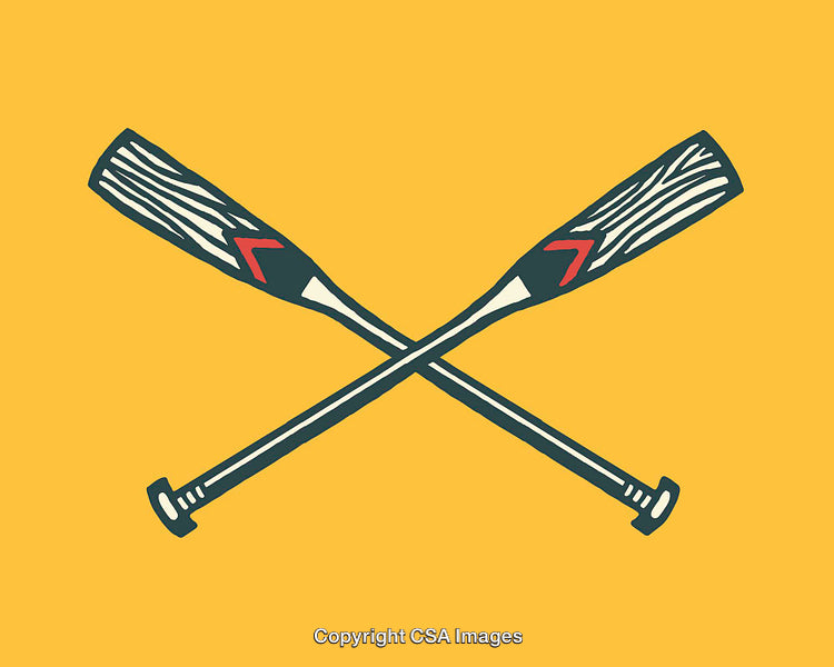 Crossed Wooden Baseball Bats Illustration on Bright Yellow Background