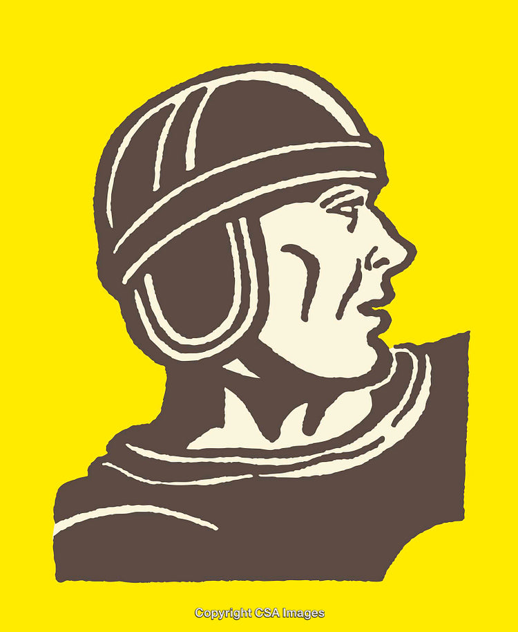 Profile Illustration of a Vintage Pilot on a Bright Yellow Background