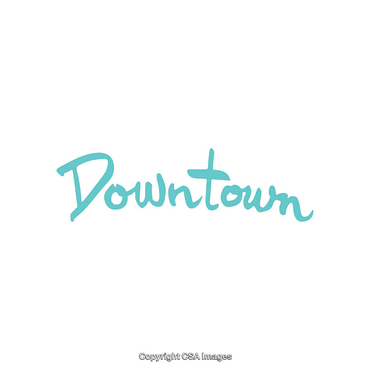 Modern Teal Handwritten "Downtown" Text on Minimalistic White Background