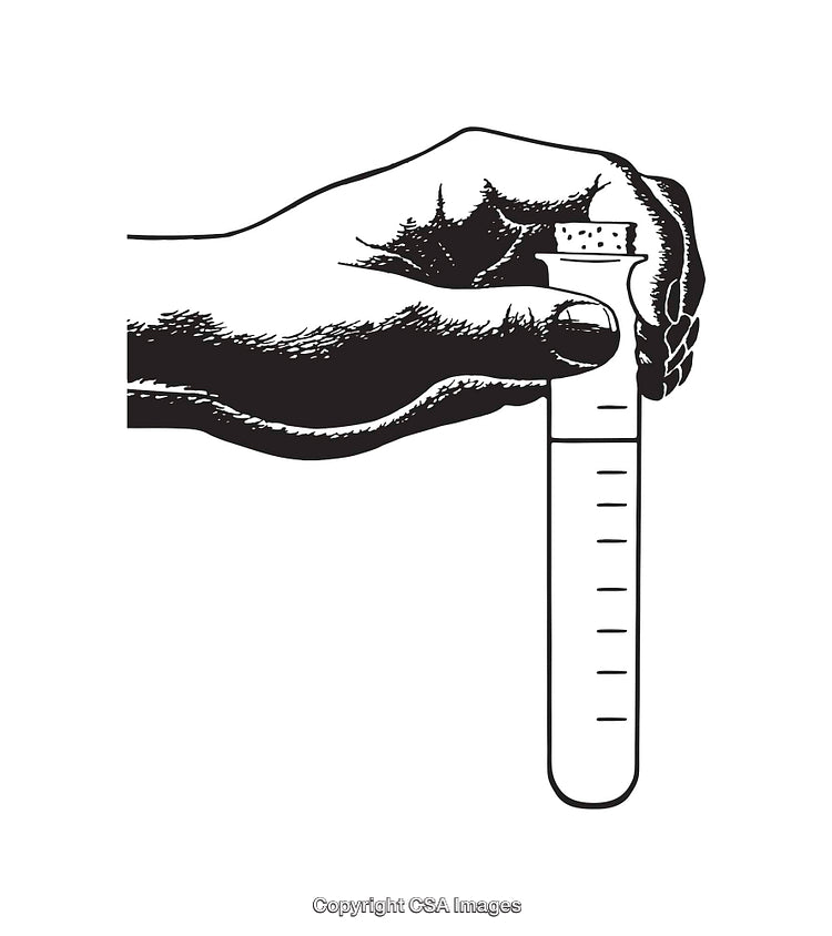 Black and White Illustration of a Hand Holding a Test Tube