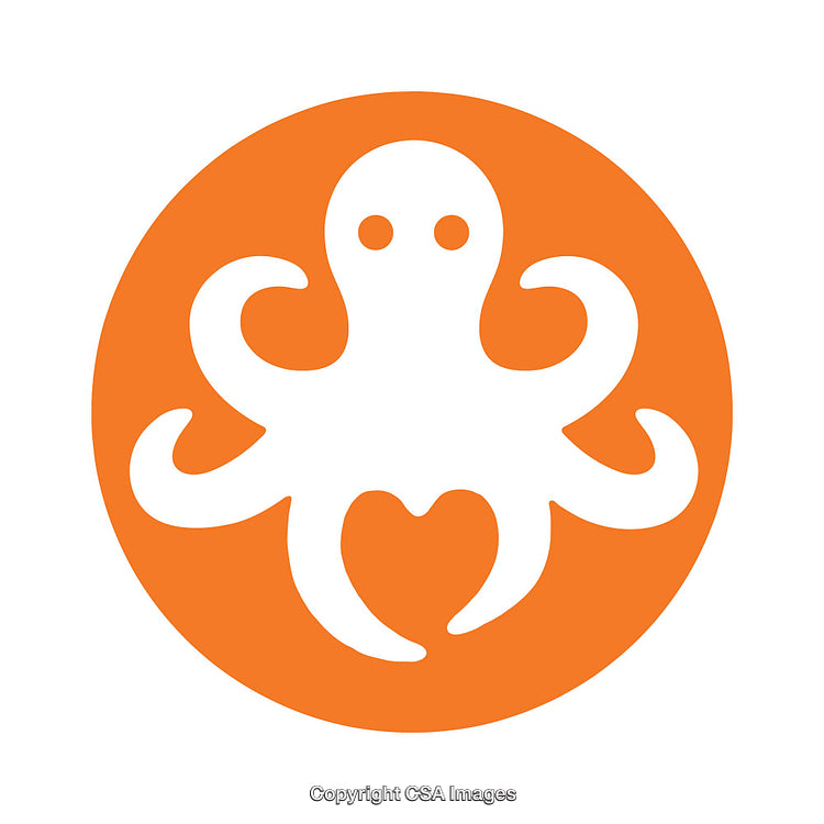 Simple Orange Octopus Icon with Heart Shape in Circular Design