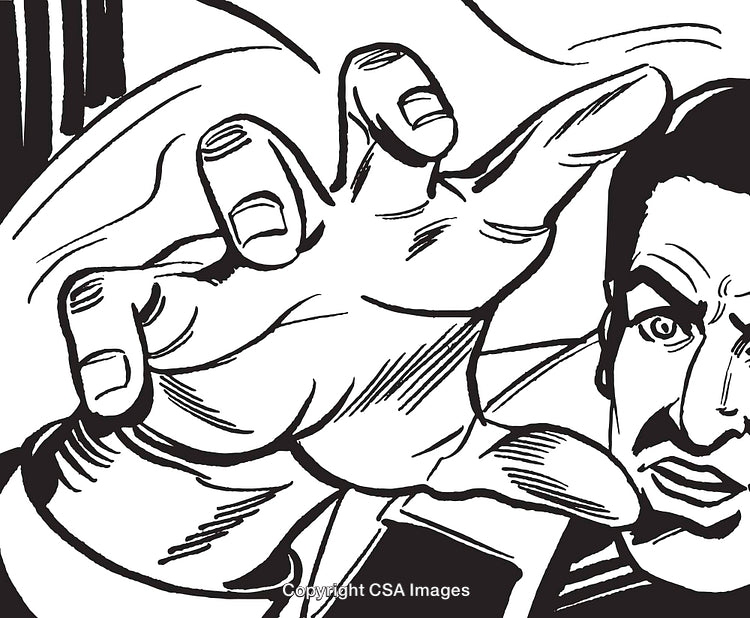 Retro Comic Style Illustration of a Reaching Hand and Surprised Expression