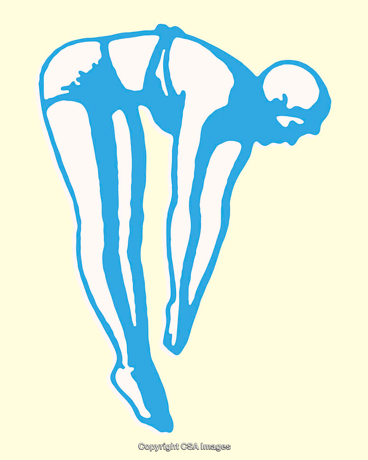 Abstract Illustration of a Diver in Minimalist Style with Blue and White Form