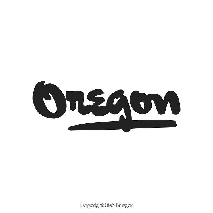 Handwritten Oregon Text Illustration in Minimalistic Black on White Background