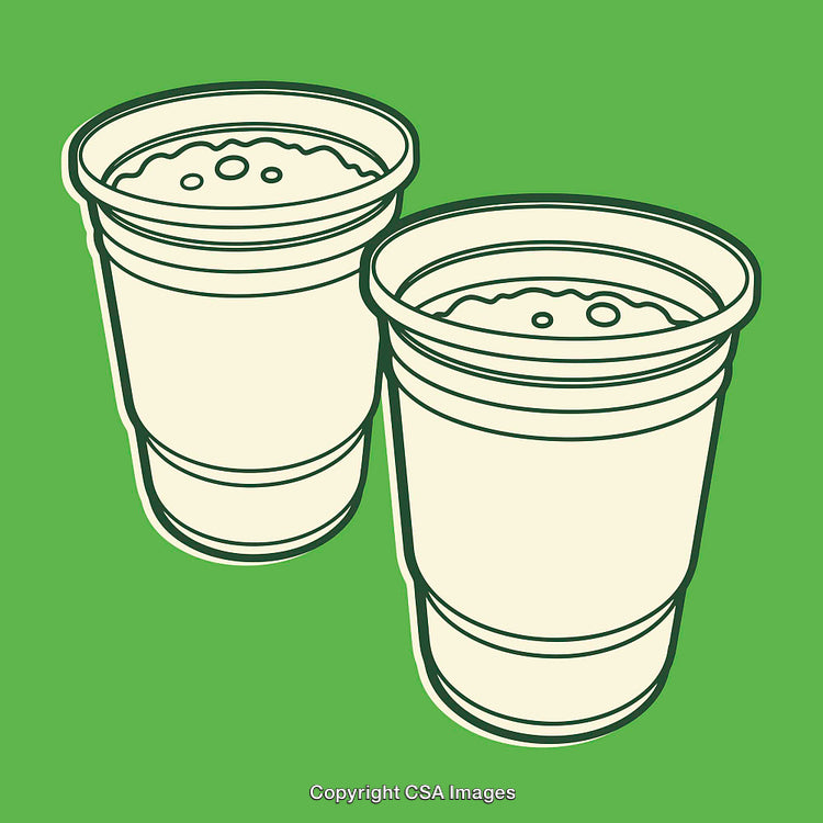 Minimalist Line Art of Two Beverage Cups on Green Background