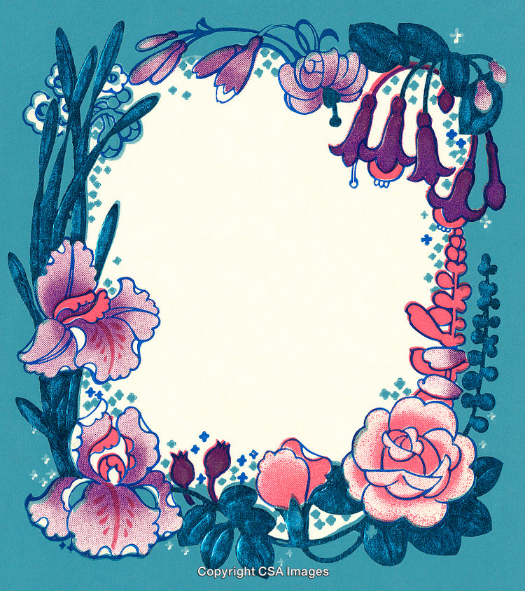 Colorful Floral Frame Design With Decorative Flowers and a Blank Center