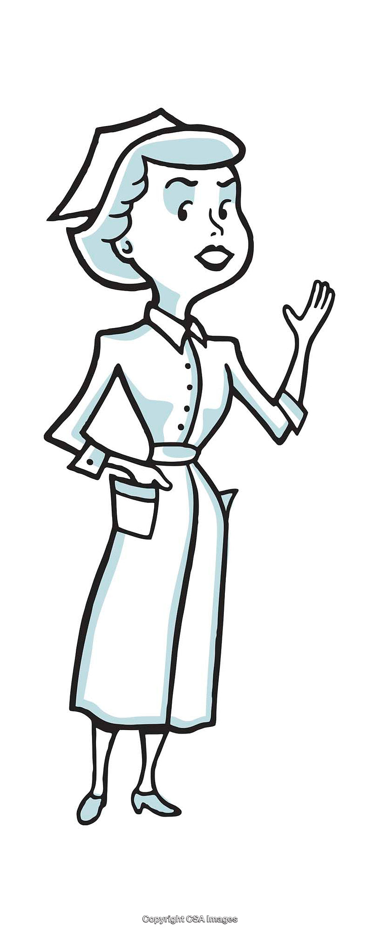 Cartoon Illustration of a Nurse in Classic Uniform with Gesturing Pose