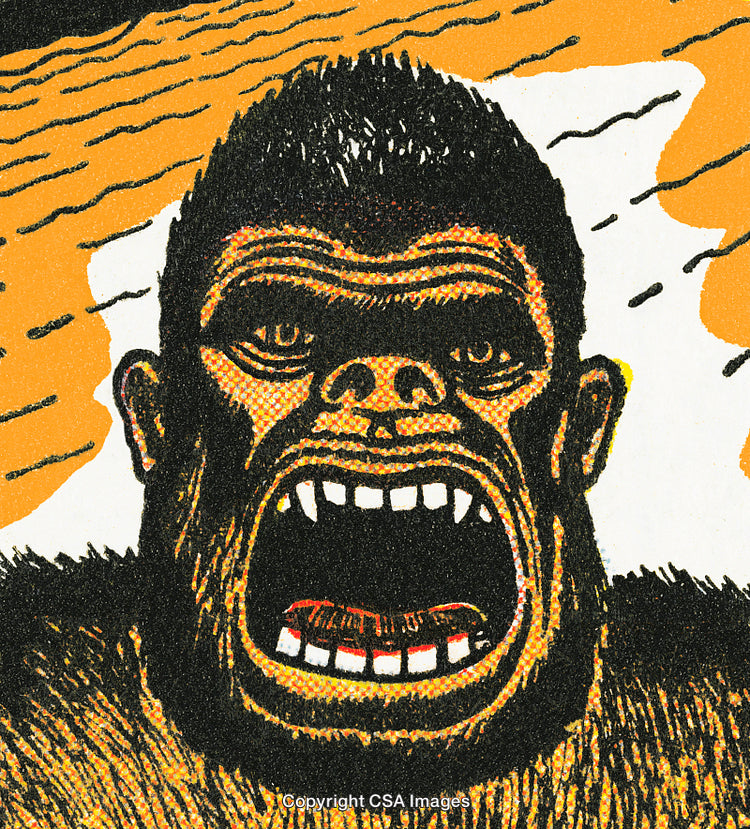 Illustrated Roaring Gorilla with Dynamic Expression and Comic Style