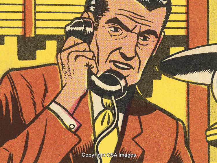 Retro Comic Style Businessman Having a Phone Conversation in Office Setting