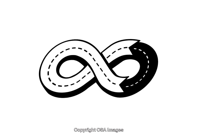 Black and White Infinity Symbol Illustration with Road Design Elements