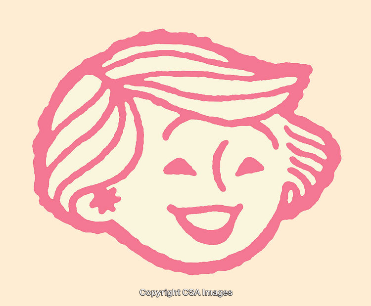 Playful Pink Cartoon Line Art with Happy Expression on Neutral Background