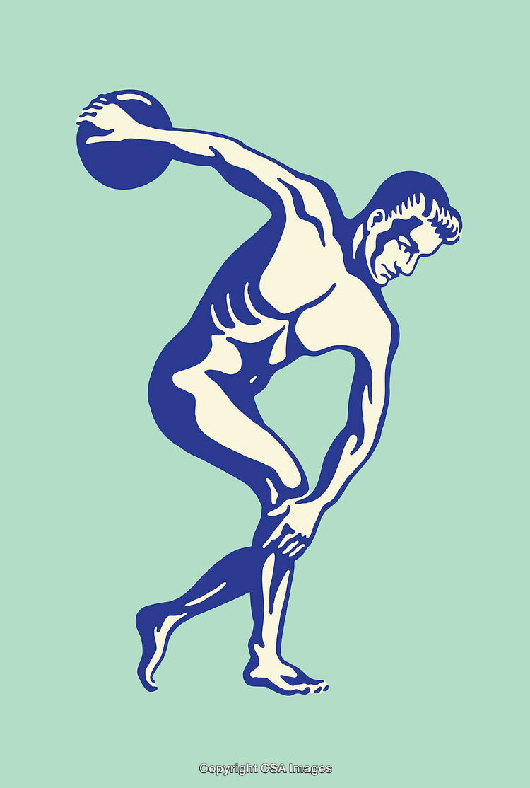 Vintage Illustration of Athlete Throwing Discuss in Artistic Style