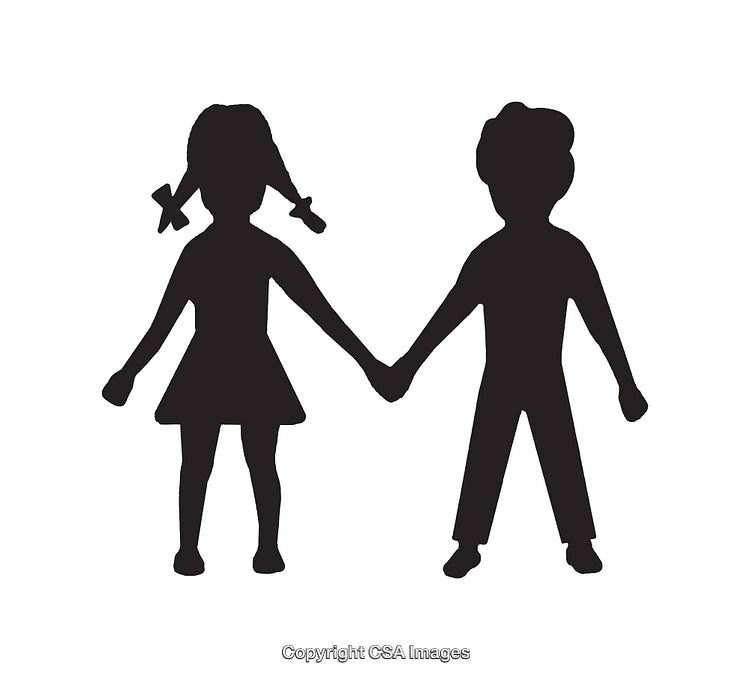 Silhouette Line Art of Children Holding Hands in a Friendship Pose