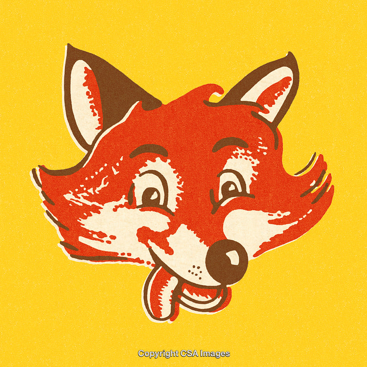 Playful Illustration of a Smiling Fox on a Vibrant Yellow Background