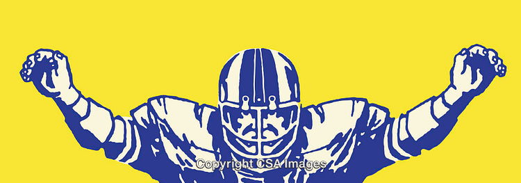 Dynamic Line Art Illustration of Triumphant Football Player on Yellow Background