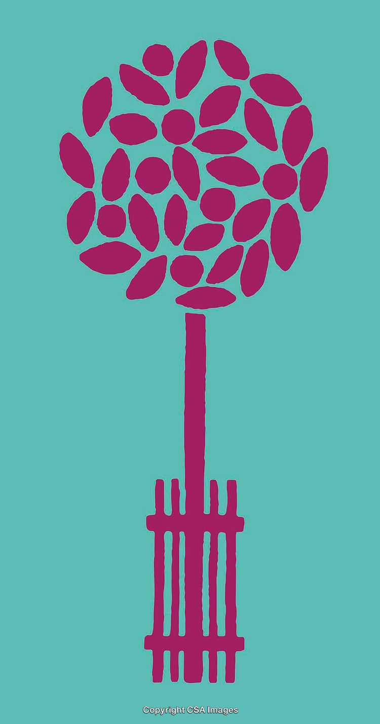Abstract Tree Line Art Illustration with Bold Purple and Teal Colors
