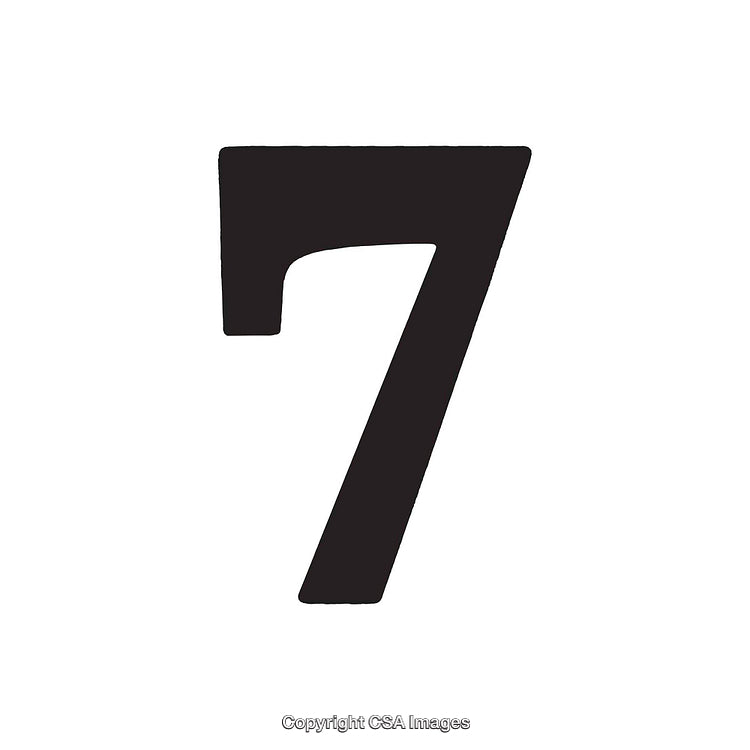 Black Number Seven on White Background for Design and Decoration