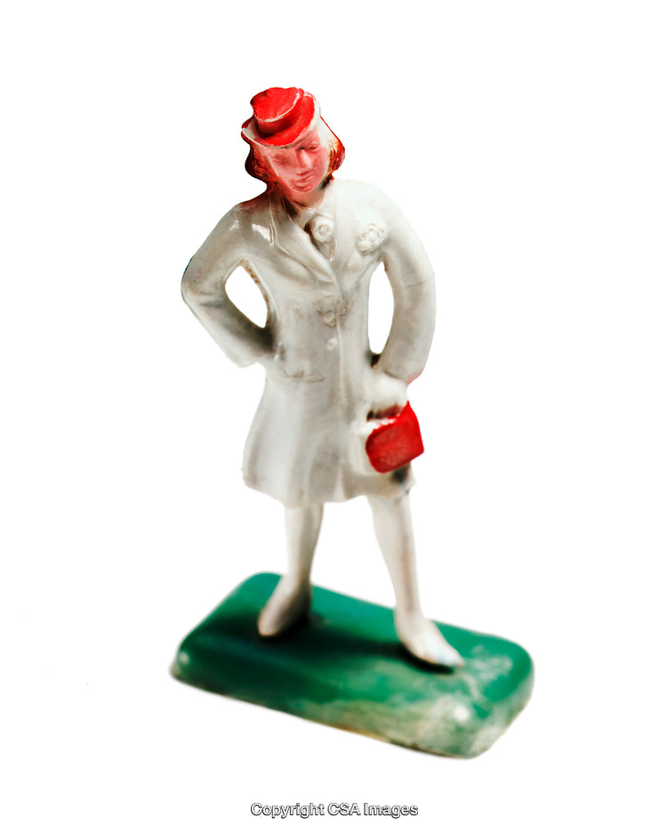 Vintage Plastic Figurine of a Stylish Woman in White With Red Details