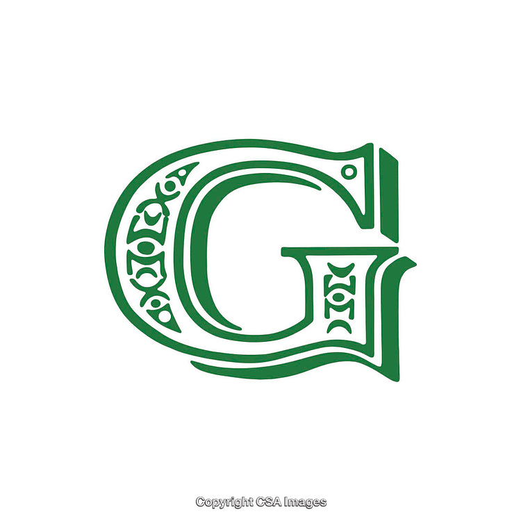 Elegant Green Letter G with Ornamental Decorative Design on White