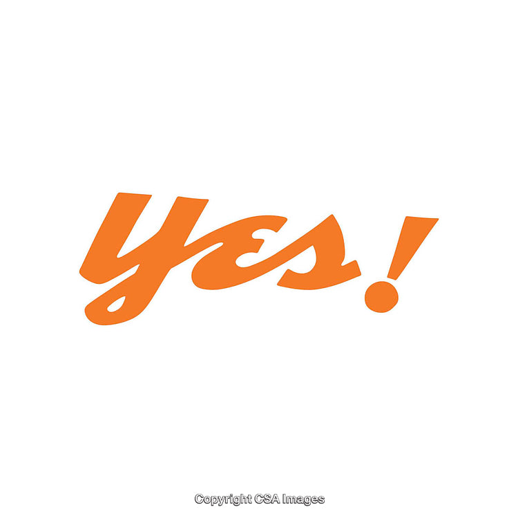Inspirational Orange "Yes!" Word Art on White Background