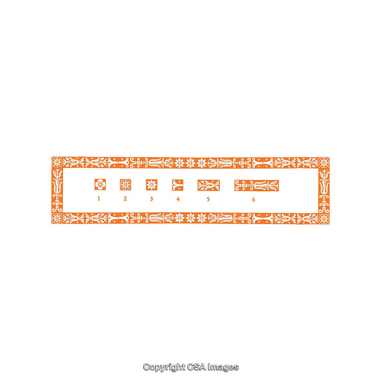 Decorative Orange Diagramming Elements with Numbered Shapes and Ornamental Border Design