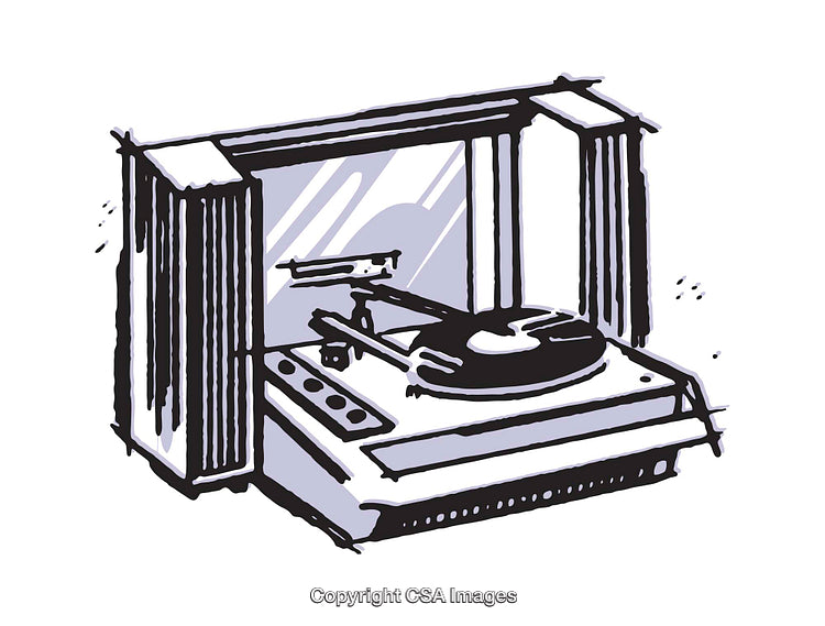 Vintage Record Player Illustration with Detailed Design and Bold Lines