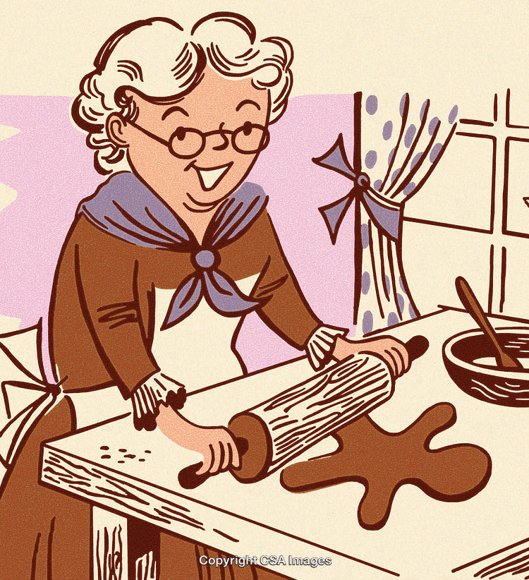 Smiling Woman Preparing Dough With Rolling Pin in Charming Retro Kitchen Scene