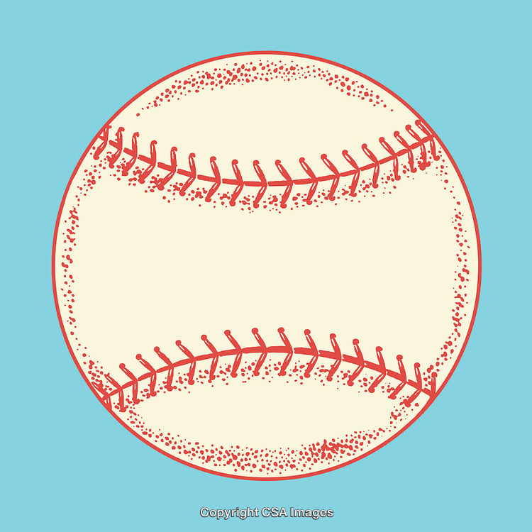 Illustrated Baseball Design Featuring Red Stitching on a Blue Background