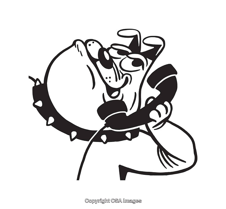 Retro Black and White Illustration of a Dog Talking on the Phone