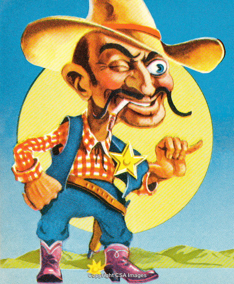 Humorous Illustration of a Cowpoke with an Exaggerated Cartoon Style