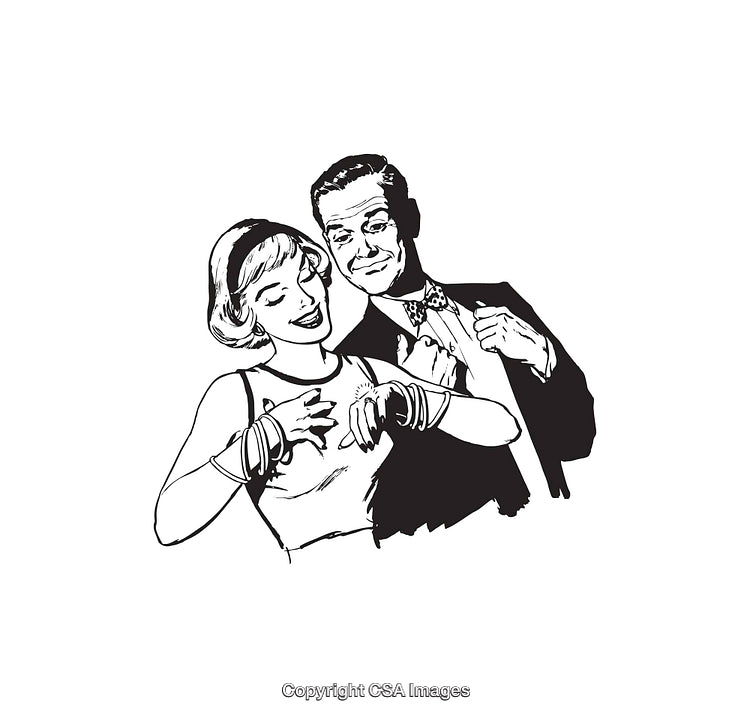 Retro Black and White Line Art of a Happy Couple Laughing