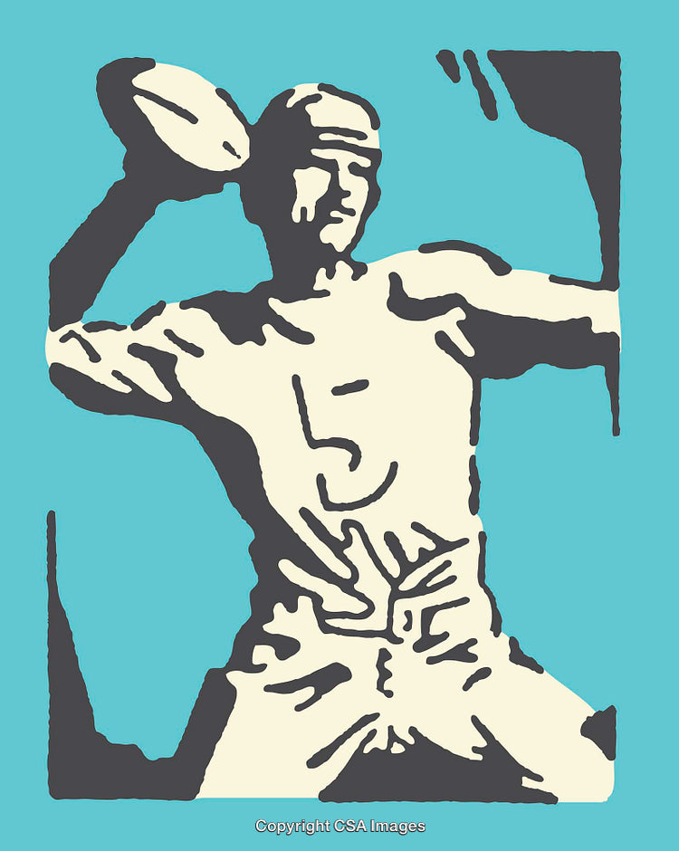 Vintage Line Art Illustration of a Football Player in Action