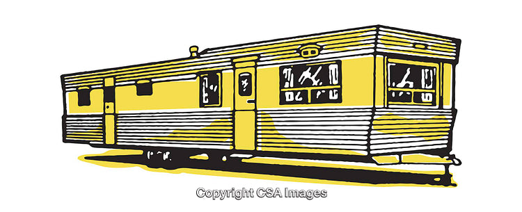 Retro Yellow Mobile Home Illustration with Stylized Design Elements