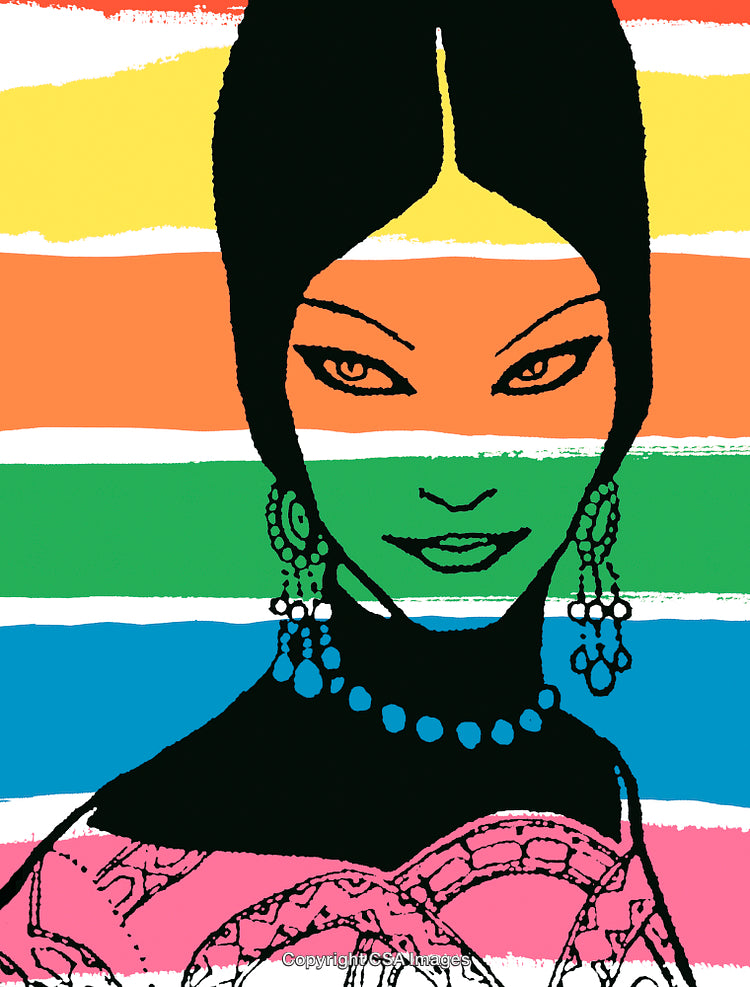 Vibrant Artistic Portrait of Woman With Colorful Stripes and Bold Features
