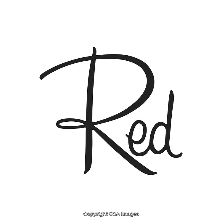 Elegant Handwritten Word 'Red' on Clean White Background