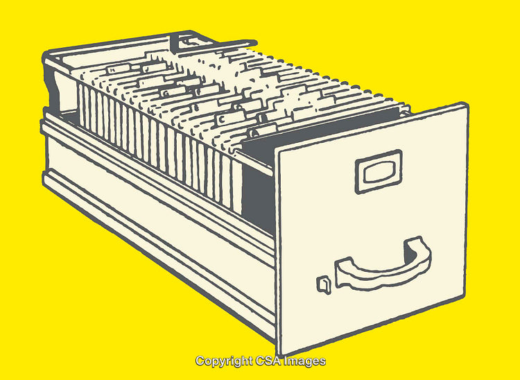 Color Line Art Illustration of Open Filing Cabinet with Organized Folders