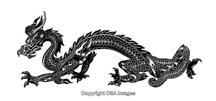 Intricate Black and White Illustration of a Traditional Chinese Dragon