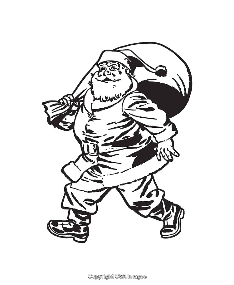 Black and White Santa with Sack of Gifts Illustration